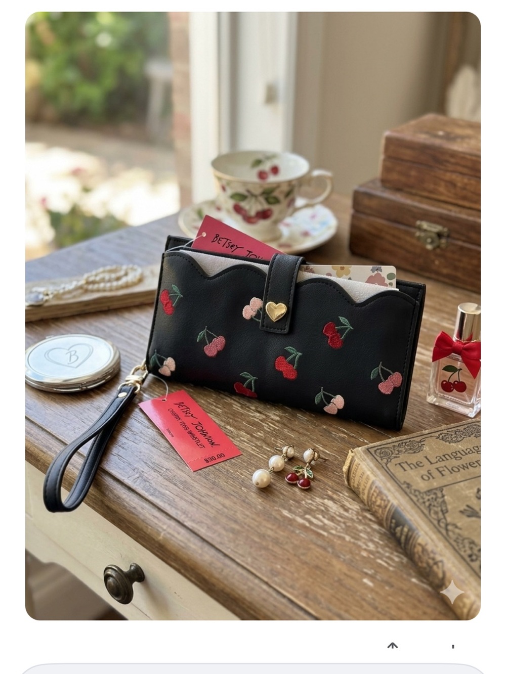 NWT Betsey Johnson Cherry Toss Wristlet: Fruitcore Kitsch Soft Goth Coquette